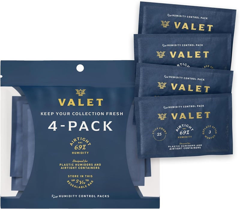 VALET 69% Two-Way Humidity Packs for Plastic Containers, 4-Pack, 60g Each, Prevents Leaks and Controls Moisture with Natural Craft Paper Design, Resealable Bag - Image 1